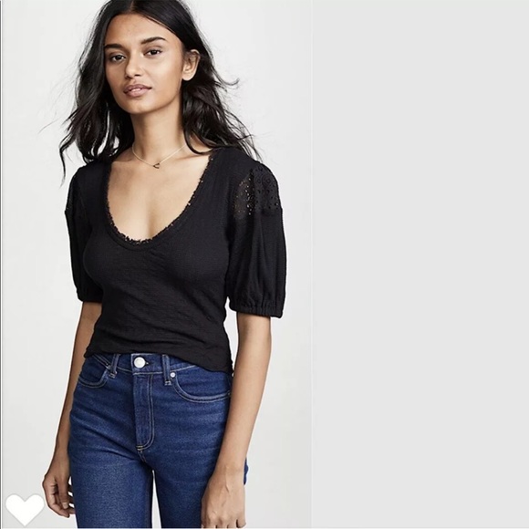 Free People St. James Black Crochet Lace Tee Top - Picture 6 of 13